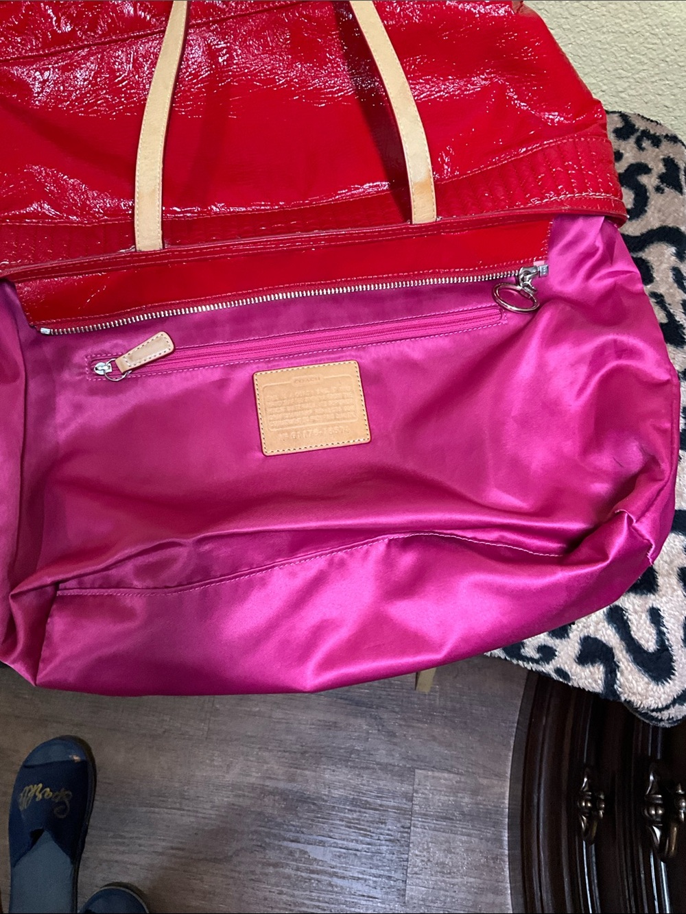 Coach Red Patent Leather Tote with Bow Charm - Picture 4 of 6